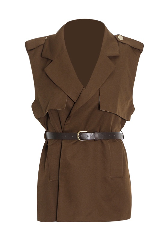 Splicing Sleeveless Belt Vest + High Waist Straight Pants