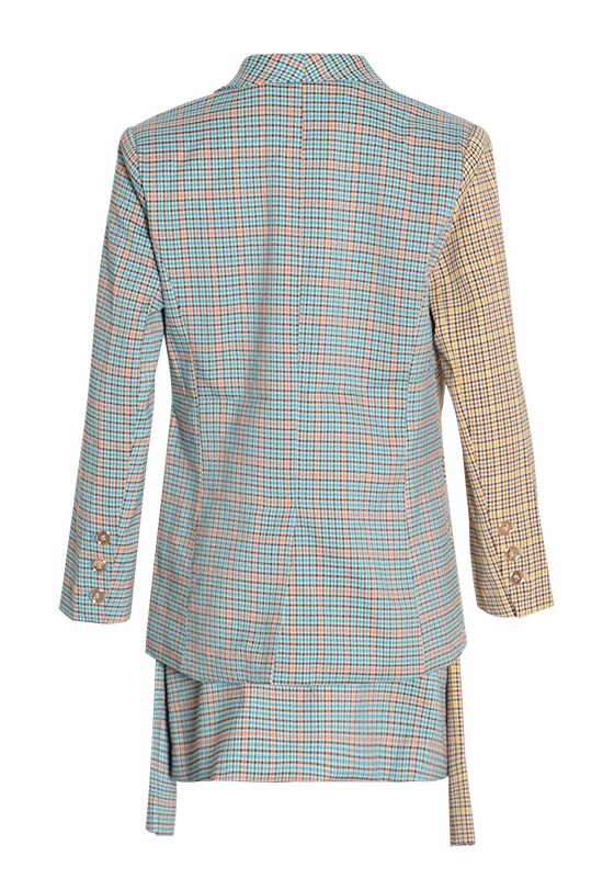 Plaid Temperament Blazer + Lacing A-Line Half-Body Skirt