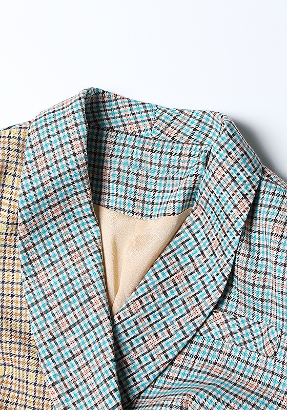 Plaid Temperament Blazer + Lacing A-Line Half-Body Skirt