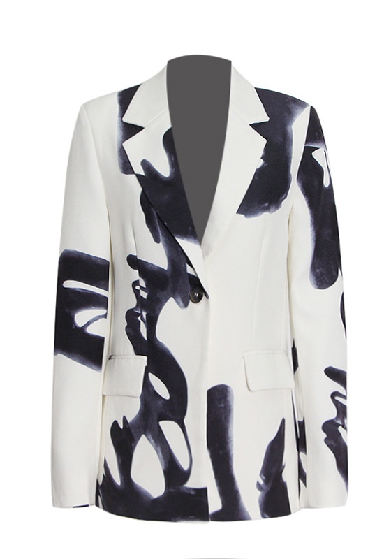 One Button Printed Jacket + High Waist Straight Pants