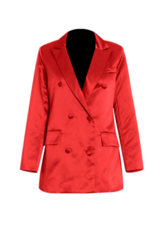 Double-Breasted Suit + Camisole + Half-Body Skirt