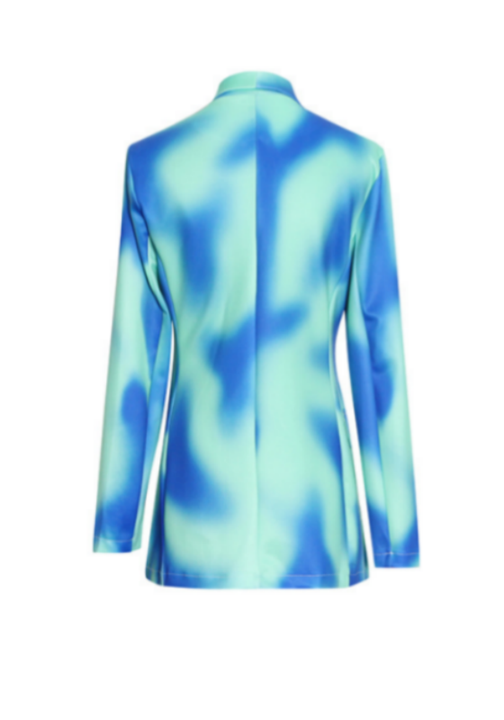 Double-Breasted Printed Suit + Stretchy Drawstring Pants