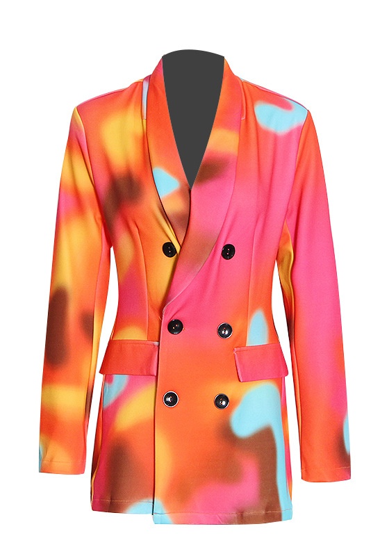 Double-Breasted Printed Suit + Stretchy Drawstring Pants