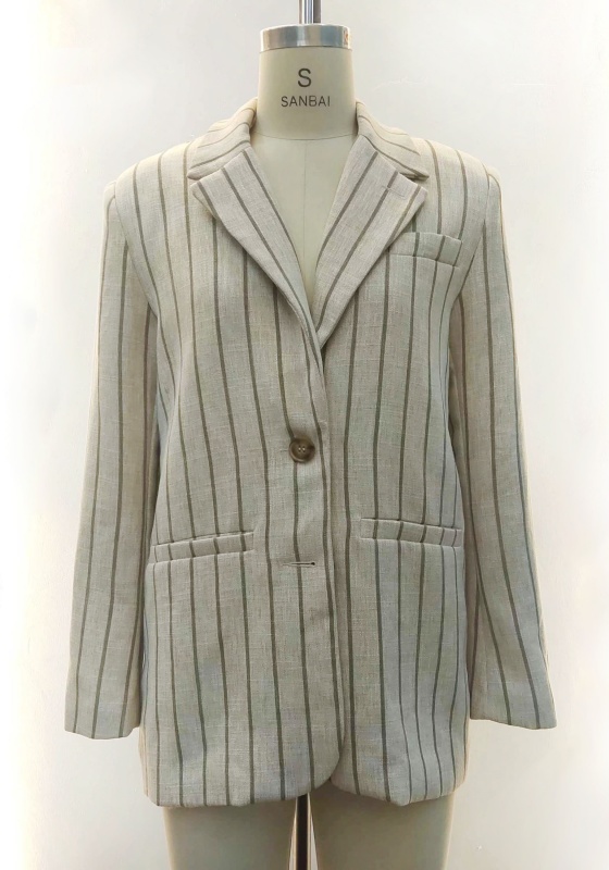 Beige Striped Linen Blazer​