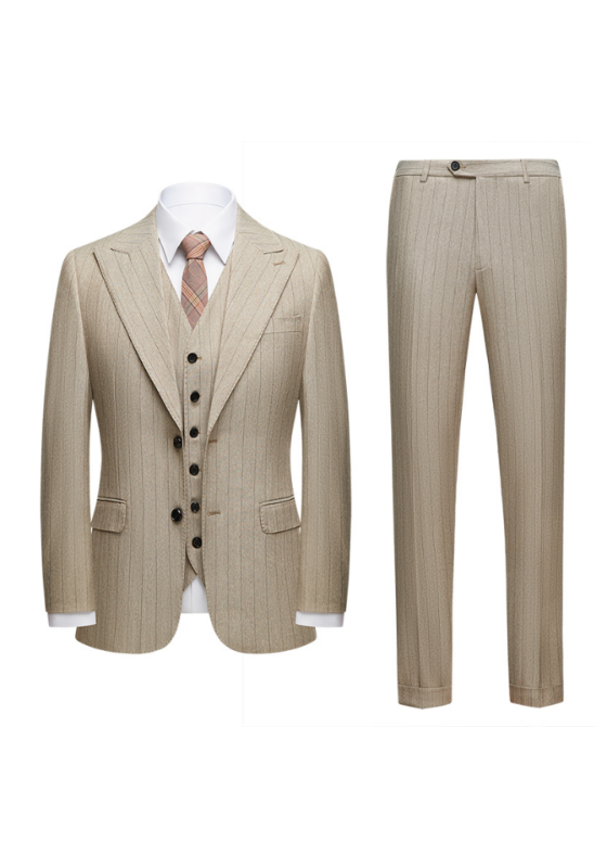 Beige Stripe Three-Piece Suit​