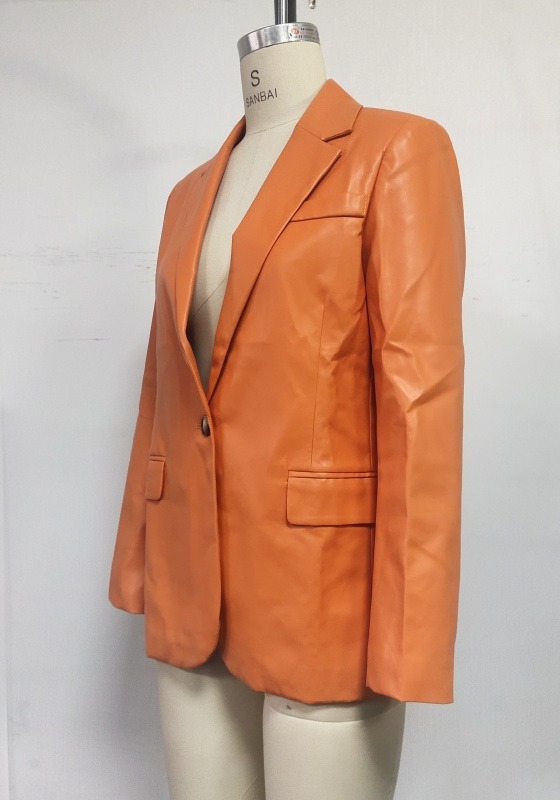 Leather Single Button Blazer