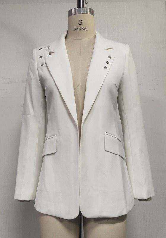 White Slim Open Front Suit