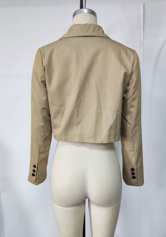 Beige Cropped Notch Lapel Blazer