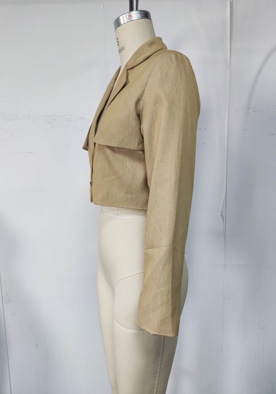 Beige Cropped Notch Lapel Blazer