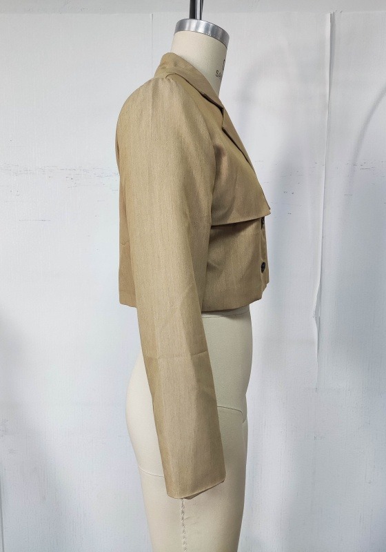 Beige Cropped Notch Lapel Blazer