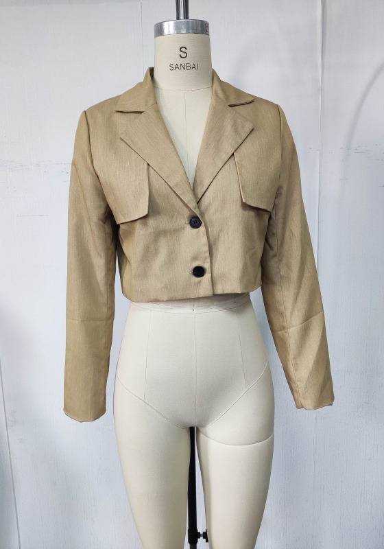 Beige Cropped Notch Lapel Blazer