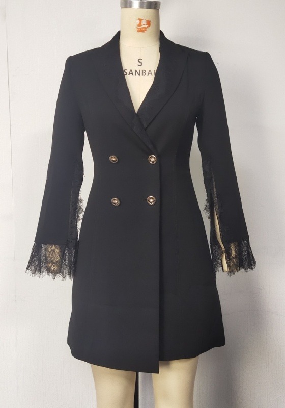 Lace Trimmed Slit Cuffs Blazer