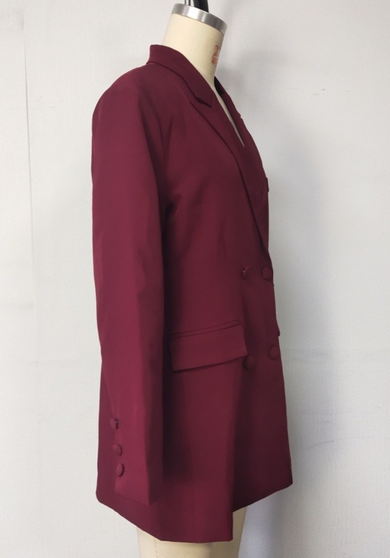 Elegant Double Breasted Wine Blazer