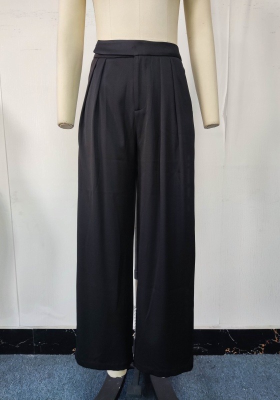 High Waisted Draped Wide Leg Pants