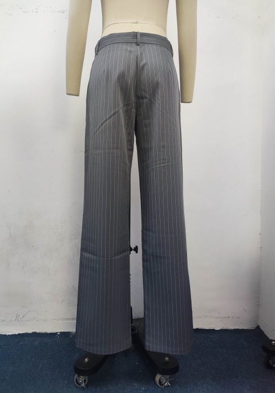 Grey Pinstripe Wide Pants