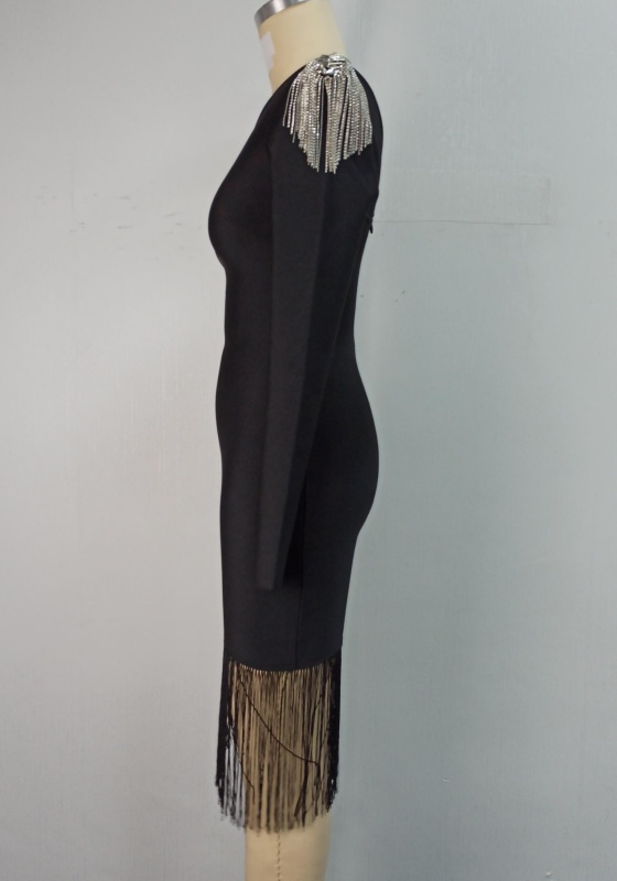 One Shoulder Tassel Trim Dress