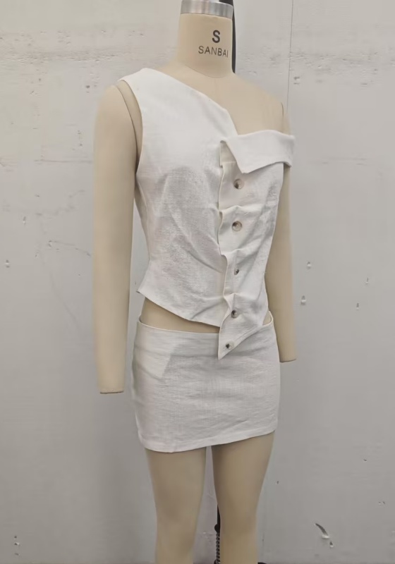 One Shoulder Button Skirt Set