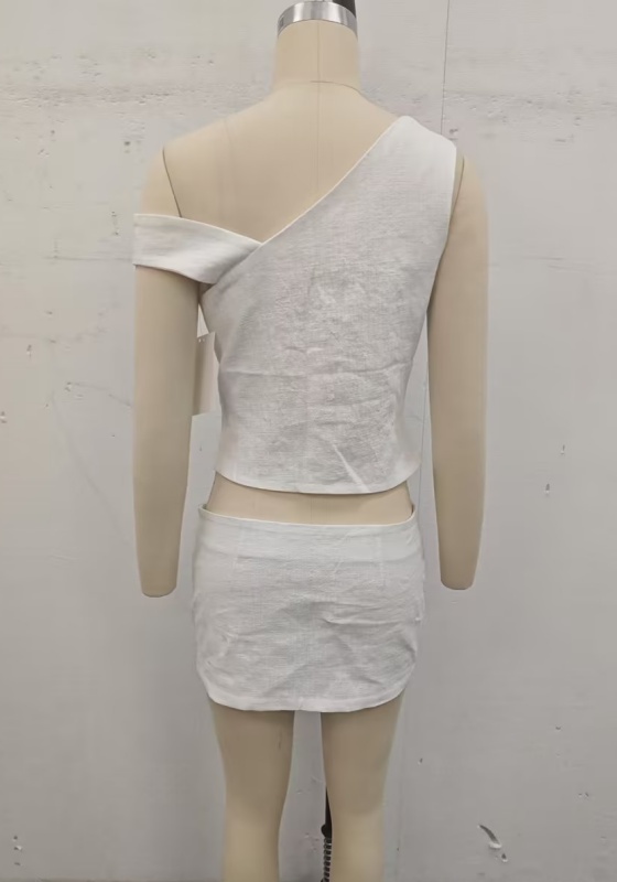 One Shoulder Button Skirt Set