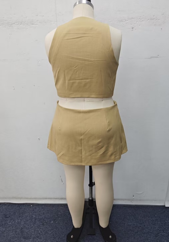 Khaki Vest and Asymmetric Skirt Set